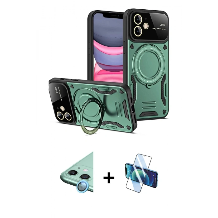 MARSİLYAN™- iPhone 11 Kılıf Kıvılcım Modern Serisi - Siyah 3D Antistatik Seramik Nano Ekran Koruyucu + Raze Metal Kamera Lens - MI