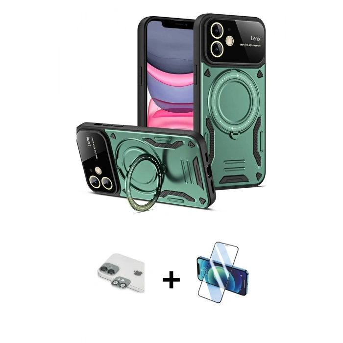 MARSİLYAN™- iPhone 11 Kılıf Kıvılcım Modern Serisi - Siyah 3D Antistatik Seramik Nano Ekran Koruyucu + Pers Alüminyum Kamera Lens - YL