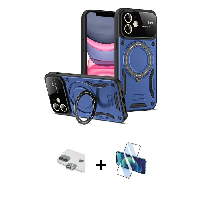 MARSİLYAN™- iPhone 11 Kılıf Kıvılcım Modern Serisi - Siyah 3D Antistatik Seramik Nano Ekran Koruyucu + Pers Alüminyum Kamera Lens - YL