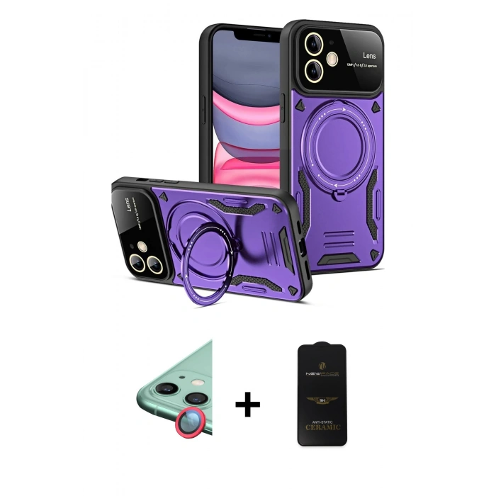 MARSİLYAN™- iPhone 11 Kılıf Kıvılcım Modern Serisi - Siyah 6D Antistatik Mat Seramik Hayalet Nano Ekran Koruyucu + Raze Metal Kamera Lens - KI