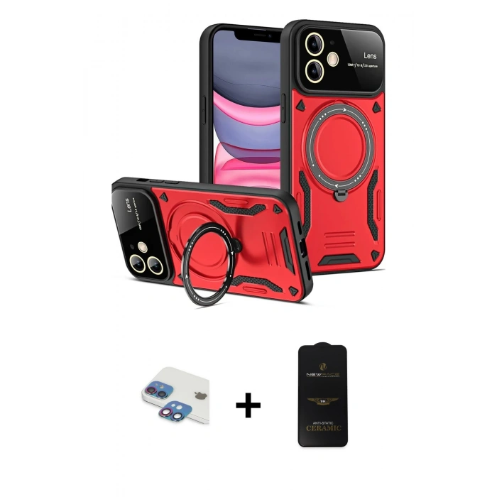 MARSİLYAN™- iPhone 11 Kılıf Kıvılcım Modern Serisi - Siyah 6D Antistatik Mat Seramik Hayalet Nano Ekran Koruyucu + Pers Alüminyum Kamera Lens - GI