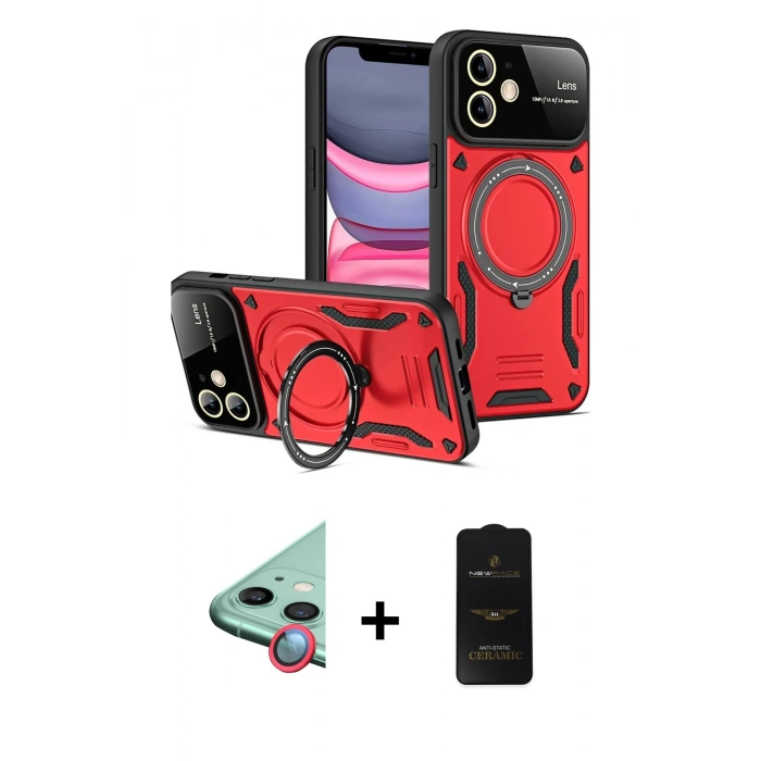 MARSİLYAN™- iPhone 11 Kılıf Kıvılcım Modern Serisi - Siyah 6D Antistatik Mat Seramik Hayalet Nano Ekran Koruyucu + Raze Metal Kamera Lens - KI