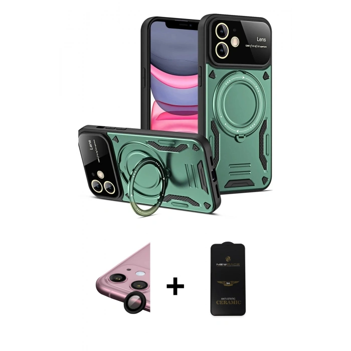 MARSİLYAN™- iPhone 11 Kılıf Kıvılcım Modern Serisi - Siyah 6D Antistatik Mat Seramik Hayalet Nano Ekran Koruyucu + Raze Metal Kamera Lens - SH