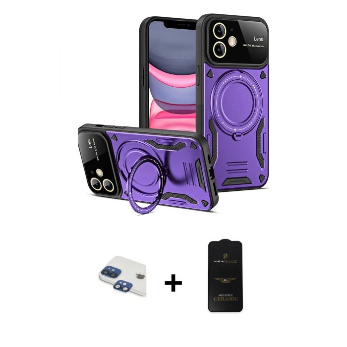 MARSİLYAN™- iPhone 11 Kılıf Kıvılcım Modern Serisi - Siyah 6D Antistatik Mat Seramik Hayalet Nano Ekran Koruyucu + Pers Alüminyum Kamera Lens - LT