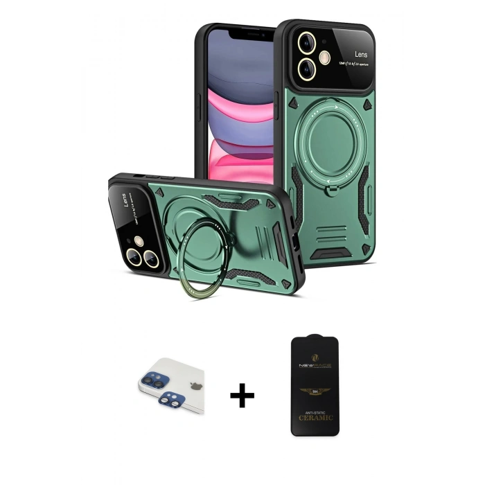 MARSİLYAN™- iPhone 11 Kılıf Kıvılcım Modern Serisi - Siyah 6D Antistatik Mat Seramik Hayalet Nano Ekran Koruyucu + Pers Alüminyum Kamera Lens - LT
