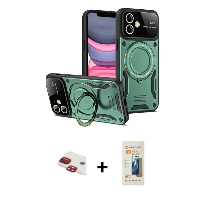 MARSİLYAN™- iPhone 11 Kılıf Kıvılcım Modern Serisi - Siyah 6D Mat Seramik Hayalet Nano Ekran Koruyucu + Pers Alüminyum Kamera Lens - KI