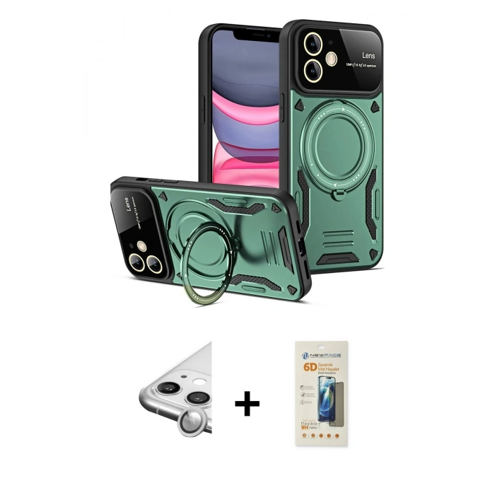 MARSİLYAN™- iPhone 11 Kılıf Kıvılcım Modern Serisi - Siyah 6D Mat Seramik Hayalet Nano Ekran Koruyucu + Raze Metal Kamera Lens - GS
