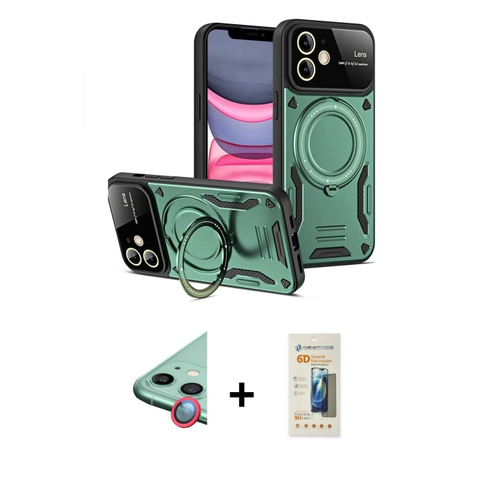 MARSİLYAN™- iPhone 11 Kılıf Kıvılcım Modern Serisi - Siyah 6D Mat Seramik Hayalet Nano Ekran Koruyucu + Raze Metal Kamera Lens - KI