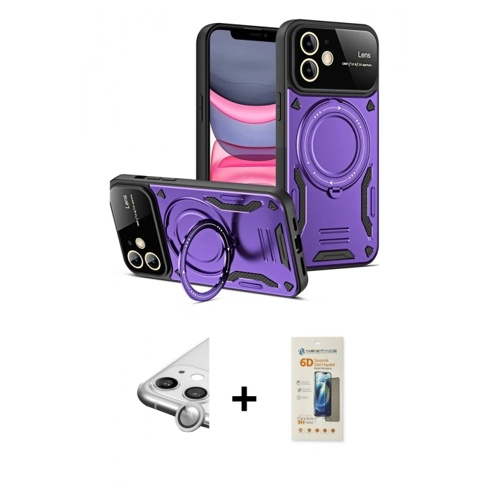 MARSİLYAN™- iPhone 11 Kılıf Kıvılcım Modern Serisi - Siyah 6D Mat Seramik Hayalet Nano Ekran Koruyucu + Raze Metal Kamera Lens - GS