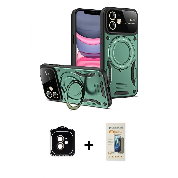 MARSİLYAN™- iPhone 11 Kılıf Kıvılcım Modern Serisi - Siyah 6D Mat Seramik Hayalet Nano Ekran Koruyucu + PVD Metal Kamera Lens - TU