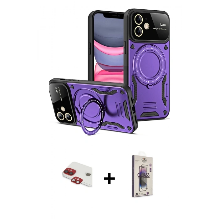 MARSİLYAN™- iPhone 11 Kılıf Kıvılcım Modern Serisi - Siyah Bilvis 3D Cam Ekran Koruyucu + Pers Alüminyum Kamera Lens - KI