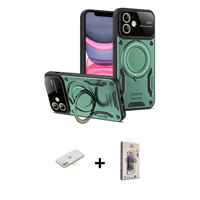 MARSİLYAN™- iPhone 11 Kılıf Kıvılcım Modern Serisi - Siyah Bilvis 3D Cam Ekran Koruyucu + Renkli Kamera Lens Koruma Cam - YL