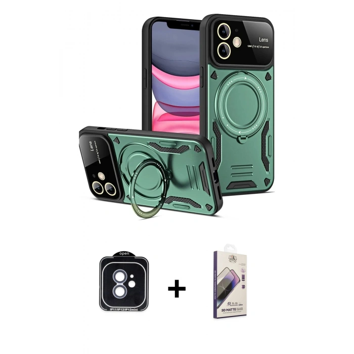 MARSİLYAN™- iPhone 11 Kılıf Kıvılcım Modern Serisi - Siyah Bilvis 3D Mat Cam Ekran Koruyucu + Mavi PVD Metal Kamera Lens