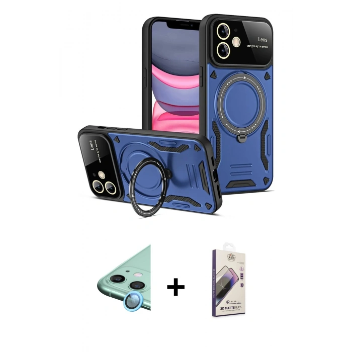 MARSİLYAN™- iPhone 11 Kılıf Kıvılcım Modern Serisi - Siyah Bilvis 3D Mat Cam Ekran Koruyucu + Raze Metal Kamera Lens - MI
