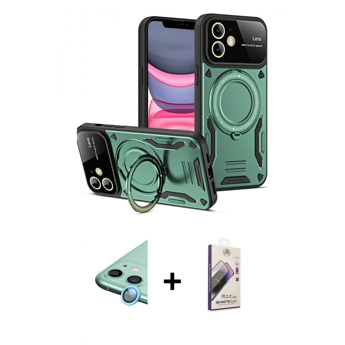 MARSİLYAN™- iPhone 11 Kılıf Kıvılcım Modern Serisi - Siyah Bilvis 3D Mat Cam Ekran Koruyucu + Raze Metal Kamera Lens - MI