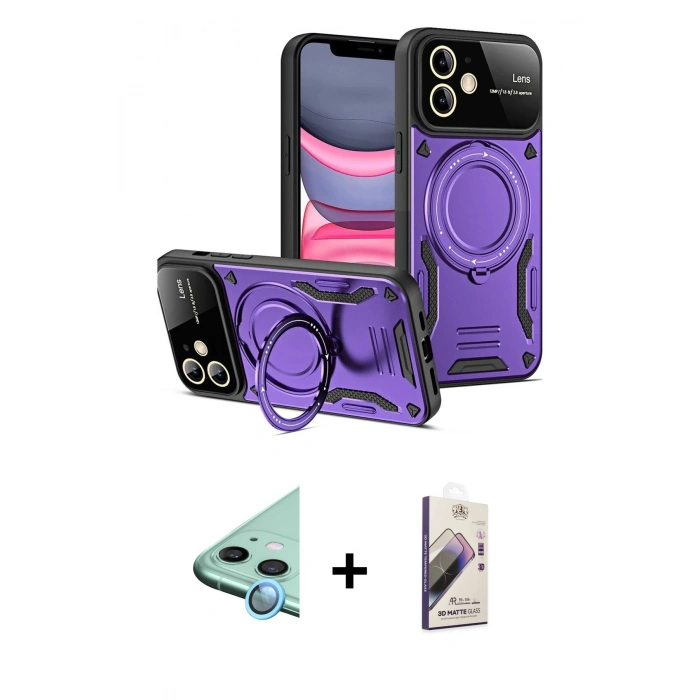 MARSİLYAN™- iPhone 11 Kılıf Kıvılcım Modern Serisi - Siyah Bilvis 3D Mat Cam Ekran Koruyucu + Raze Metal Kamera Lens - MI