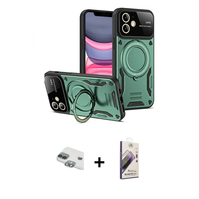MARSİLYAN™- iPhone 11 Kılıf Kıvılcım Modern Serisi - Siyah Bilvis 3D Mat Cam Ekran Koruyucu + Pers Alüminyum Kamera Lens - YL