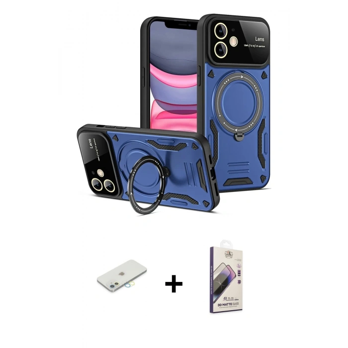 MARSİLYAN™- iPhone 11 Kılıf Kıvılcım Modern Serisi - Siyah Bilvis 3D Mat Cam Ekran Koruyucu + Renkli Kamera Lens Koruma Cam - SI