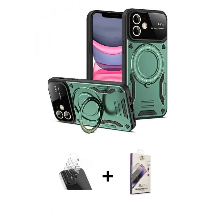 MARSİLYAN™- iPhone 11 Kılıf Kıvılcım Modern Serisi - Siyah Bilvis 3D Mat Cam Ekran Koruyucu + Şeffaf Kamera Lens Koruma Cam