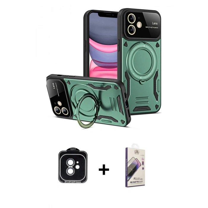 MARSİLYAN™- iPhone 11 Kılıf Kıvılcım Modern Serisi - Siyah Bilvis 3D Mat Cam Ekran Koruyucu + PVD Metal Kamera Lens - YL