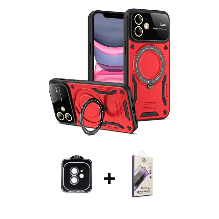 MARSİLYAN™- iPhone 11 Kılıf Kıvılcım Modern Serisi - Siyah Bilvis 3D Mat Cam Ekran Koruyucu + PVD Metal Kamera Lens - YL
