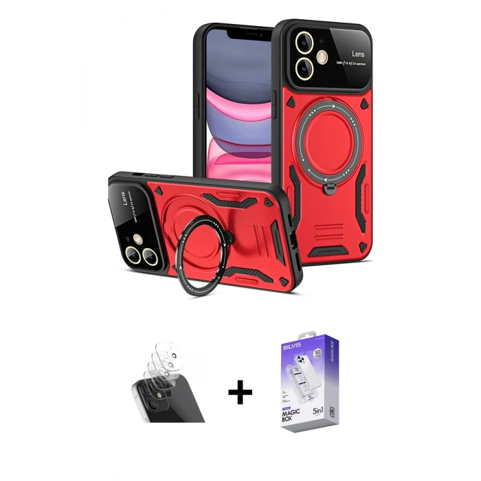 MARSİLYAN™- iPhone 11 Kılıf Kıvılcım Modern Serisi - Siyah Bilvis 5in1 3D Magic Cam Ekran Koruyucu + Kamera Lens Koruma Cam - SF