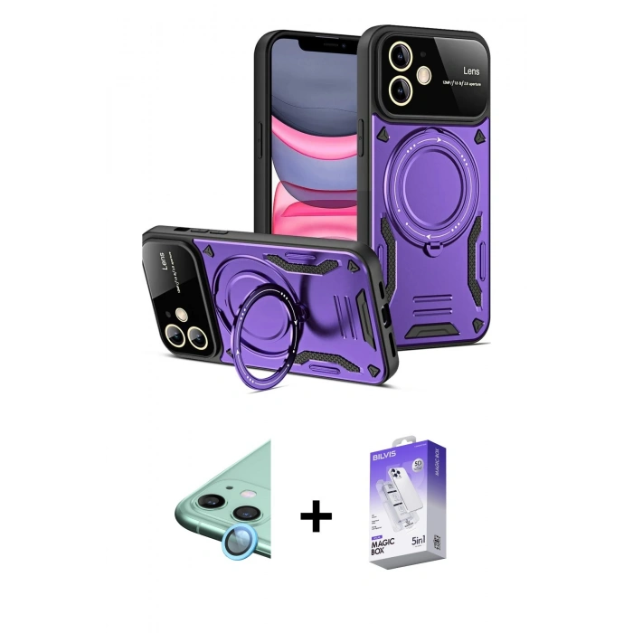 MARSİLYAN™- iPhone 11 Kılıf Kıvılcım Modern Serisi - Siyah Bilvis 5in1 3D Magic Cam Ekran Koruyucu + Raze Metal Kamera Lens - MI