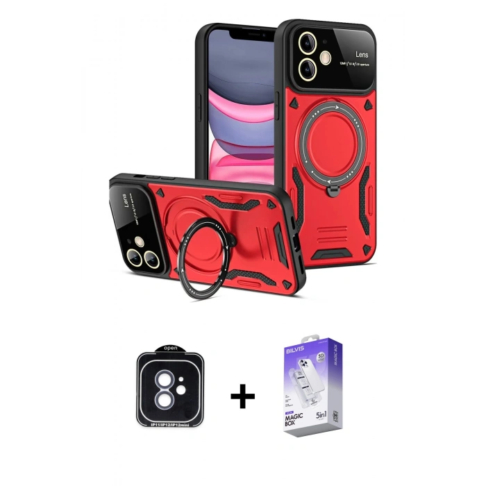 MARSİLYAN™- iPhone 11 Kılıf Kıvılcım Modern Serisi - Siyah Bilvis 5in1 3D Magic Cam Ekran Koruyucu + Mavi PVD Metal Kamera Lens
