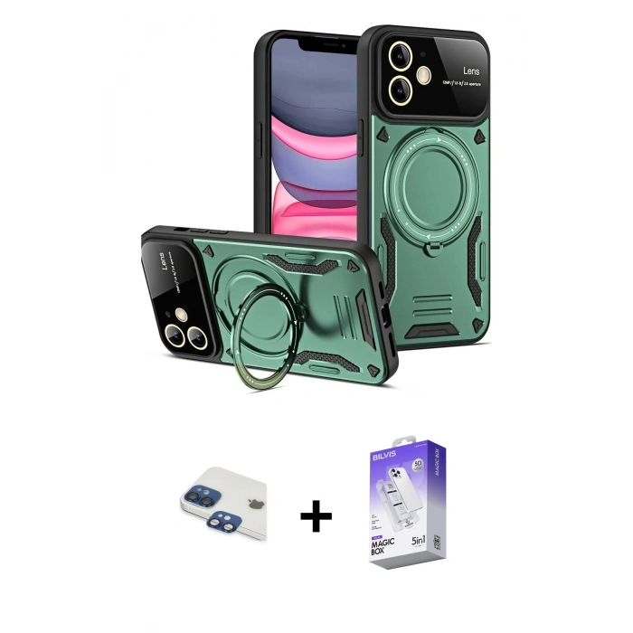 MARSİLYAN™- iPhone 11 Kılıf Kıvılcım Modern Serisi - Siyah Bilvis 5in1 3D Magic Cam Ekran Koruyucu + Pers Alüminyum Kamera Lens - LT