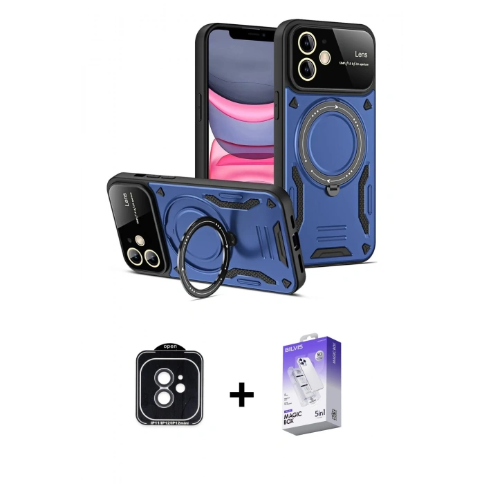 MARSİLYAN™- iPhone 11 Kılıf Kıvılcım Modern Serisi - Siyah Bilvis 5in1 3D Magic Cam Ekran Koruyucu + PVD Metal Kamera Lens - SH