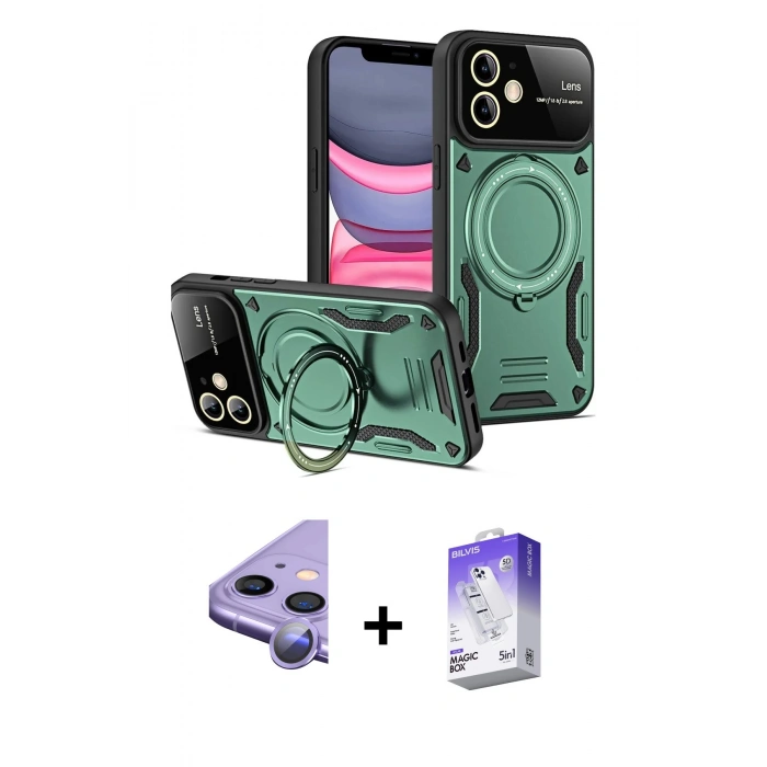 MARSİLYAN™- iPhone 11 Kılıf Kıvılcım Modern Serisi - Siyah Bilvis 5in1 3D Magic Cam Ekran Koruyucu + Raze Metal Kamera Lens - MR
