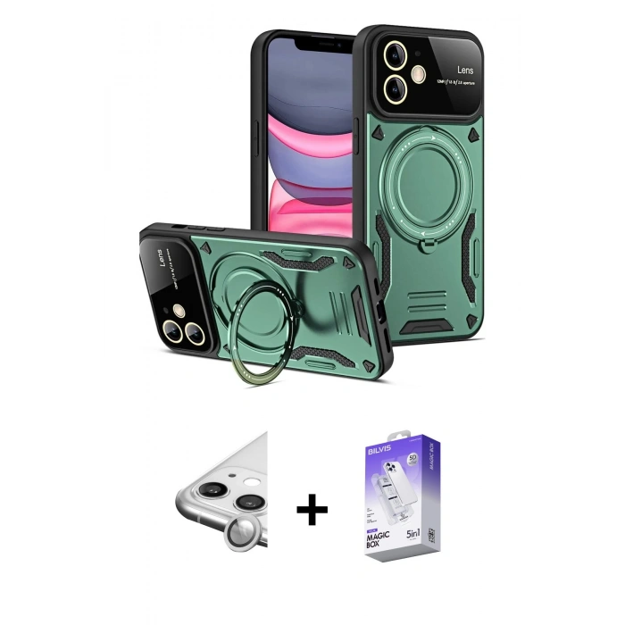 MARSİLYAN™- iPhone 11 Kılıf Kıvılcım Modern Serisi - Siyah Bilvis 5in1 3D Magic Cam Ekran Koruyucu + Raze Metal Kamera Lens - GS