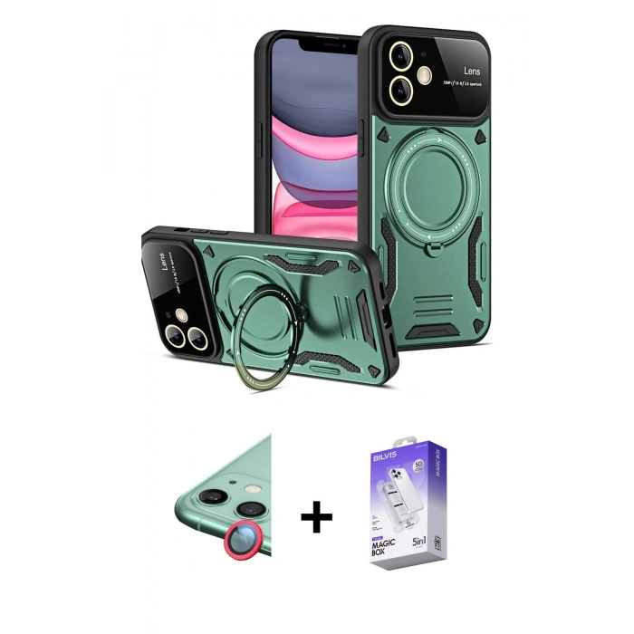MARSİLYAN™- iPhone 11 Kılıf Kıvılcım Modern Serisi - Siyah Bilvis 5in1 3D Magic Cam Ekran Koruyucu + Raze Metal Kamera Lens - KI