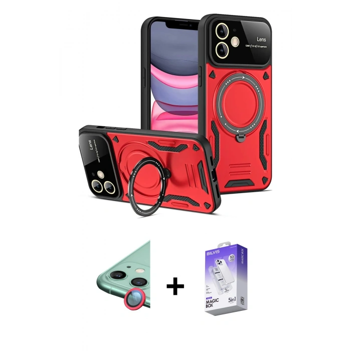 MARSİLYAN™- iPhone 11 Kılıf Kıvılcım Modern Serisi - Siyah Bilvis 5in1 3D Magic Cam Ekran Koruyucu + Raze Metal Kamera Lens - KI