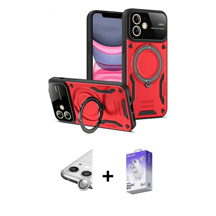 MARSİLYAN™- iPhone 11 Kılıf Kıvılcım Modern Serisi - Siyah Bilvis 5in1 3D Magic Cam Ekran Koruyucu + Raze Metal Kamera Lens - GS
