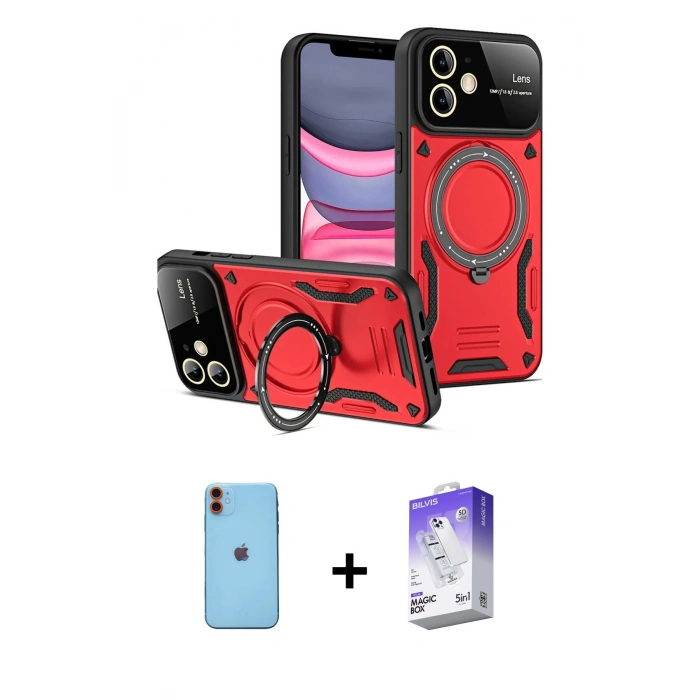 MARSİLYAN™- iPhone 11 Kılıf Kıvılcım Modern Serisi - Siyah Bilvis 5in1 3D Magic Cam Ekran Koruyucu + Neon Fosforlu Kamera Lens - TU