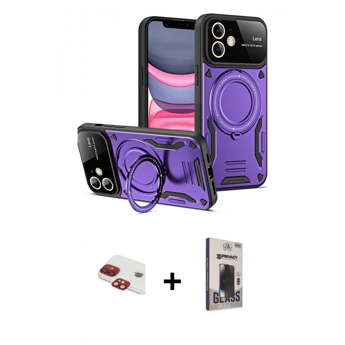 MARSİLYAN™- iPhone 11 Kılıf Kıvılcım Modern Serisi - Siyah Bilvis Hayalet Cam Ekran Koruyucu + Pers Alüminyum Kamera Lens - KI