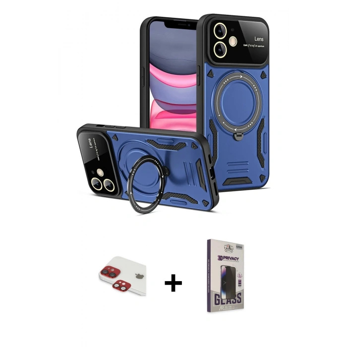 MARSİLYAN™- iPhone 11 Kılıf Kıvılcım Modern Serisi - Siyah Bilvis Hayalet Cam Ekran Koruyucu + Pers Alüminyum Kamera Lens - KI