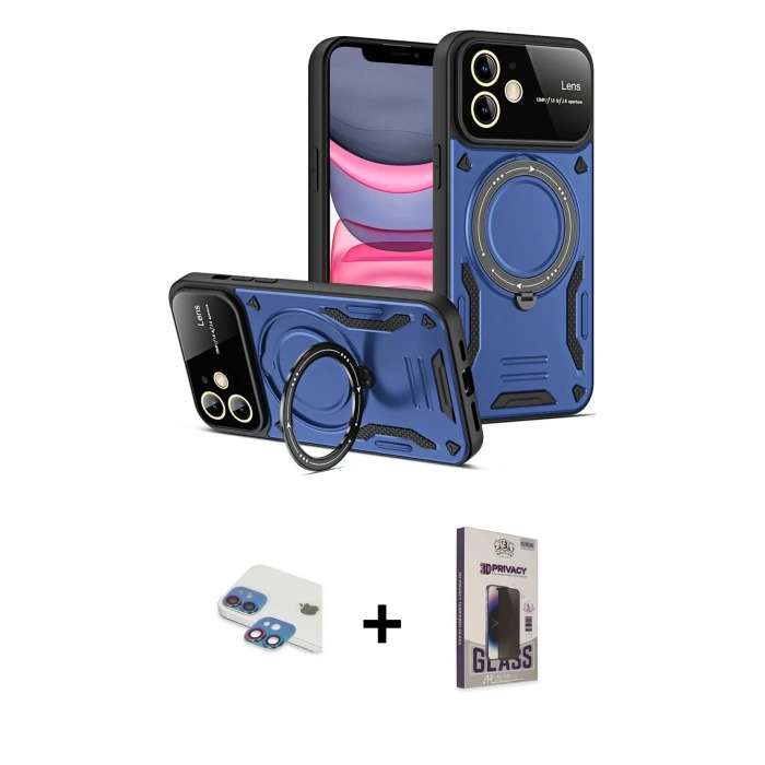 MARSİLYAN™- iPhone 11 Kılıf Kıvılcım Modern Serisi - Siyah Bilvis Hayalet Cam Ekran Koruyucu + Pers Alüminyum Kamera Lens - GI