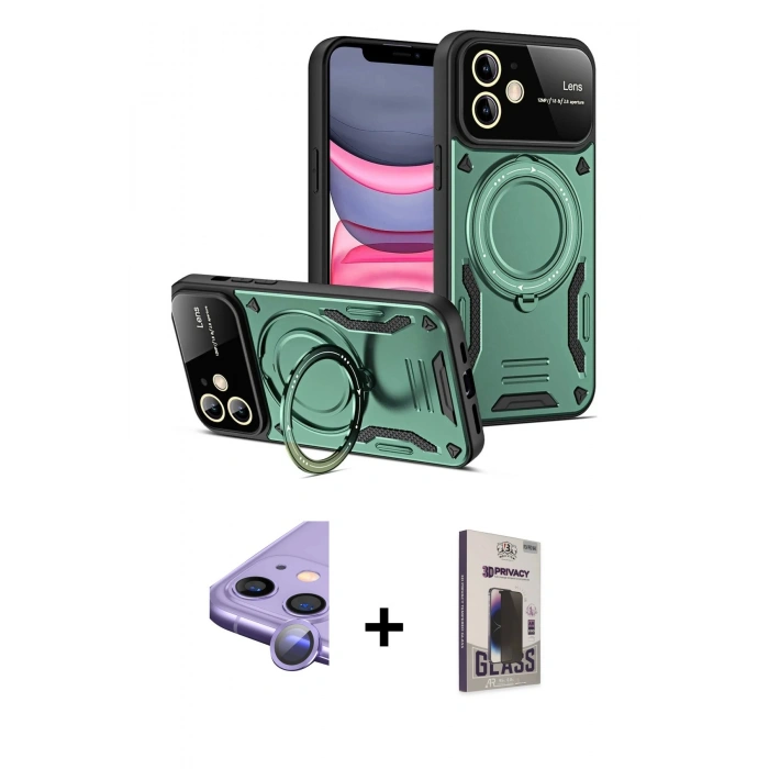 MARSİLYAN™- iPhone 11 Kılıf Kıvılcım Modern Serisi - Siyah Bilvis Hayalet Cam Ekran Koruyucu + Raze Metal Kamera Lens - MR