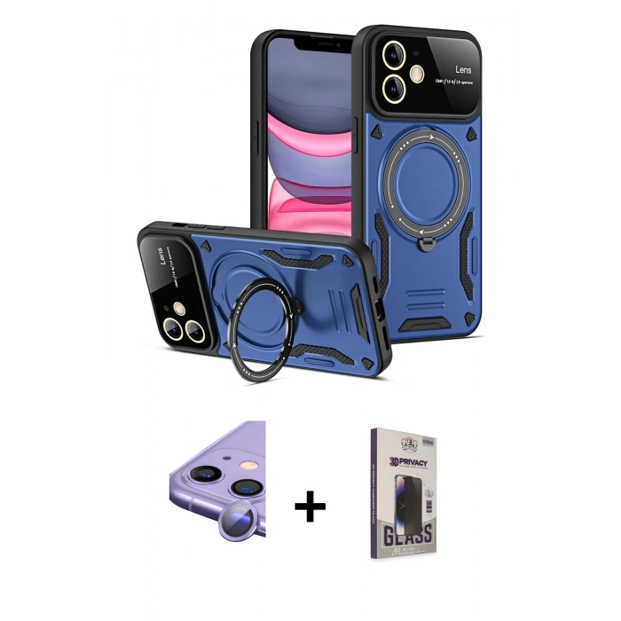 MARSİLYAN™- iPhone 11 Kılıf Kıvılcım Modern Serisi - Siyah Bilvis Hayalet Cam Ekran Koruyucu + Raze Metal Kamera Lens - MR