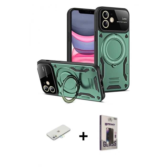 MARSİLYAN™- iPhone 11 Kılıf Kıvılcım Modern Serisi - Siyah Bilvis Hayalet Cam Ekran Koruyucu + Renkli Kamera Lens Koruma Cam - SI