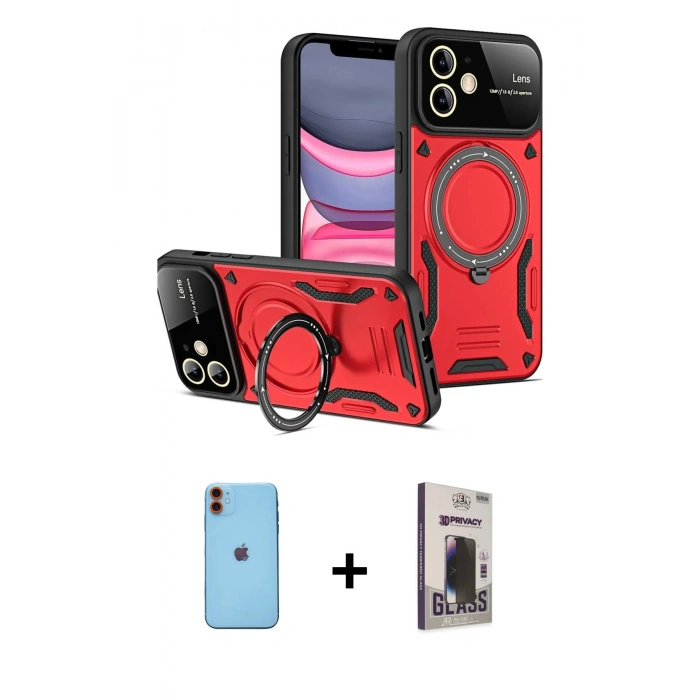 MARSİLYAN™- iPhone 11 Kılıf Kıvılcım Modern Serisi - Siyah Bilvis Hayalet Cam Ekran Koruyucu + Neon Fosforlu Kamera Lens - TU