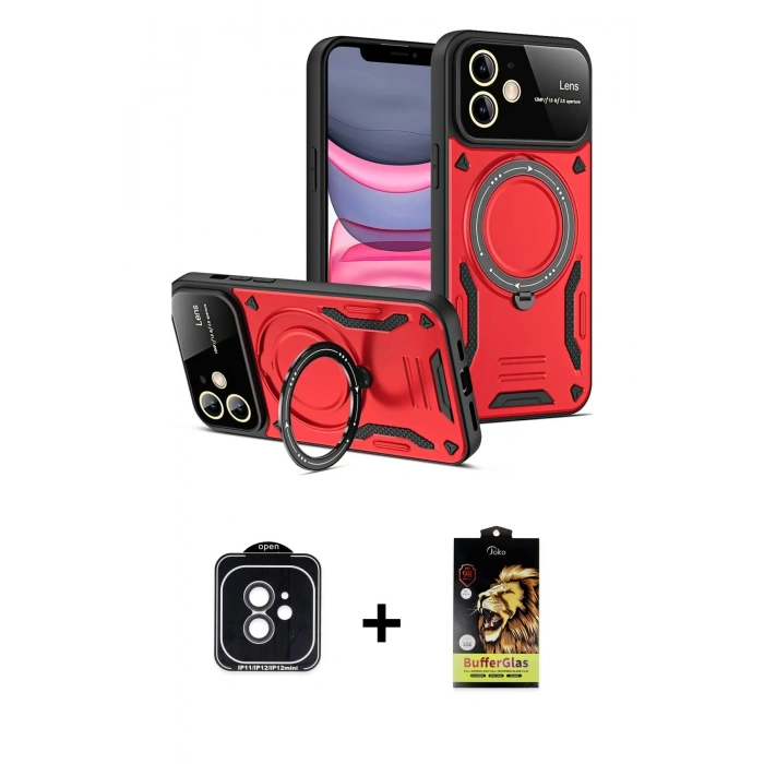 MARSİLYAN™- iPhone 11 Kılıf Kıvılcım Modern Serisi - Siyah Buffer Cam Ekran Koruyucu + PVD Metal Kamera Lens - SH