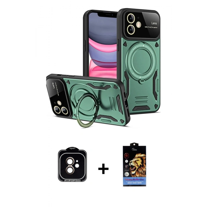 MARSİLYAN™- iPhone 11 Kılıf Kıvılcım Modern Serisi - Siyah Buffer Hayalet Cam Ekran Koruyucu + PVD Metal Kamera Lens - TU