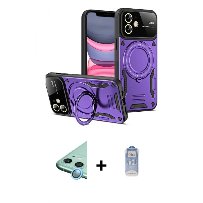 MARSİLYAN™- iPhone 11 Kılıf Kıvılcım Modern Serisi - Siyah Joko Magic 5D Cam + Raze Metal Kamera Lens - MI