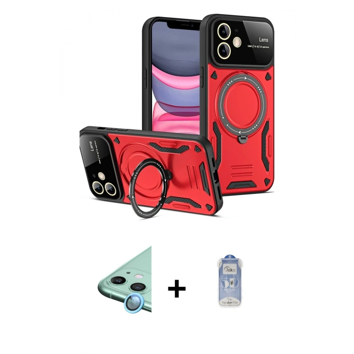 MARSİLYAN™- iPhone 11 Kılıf Kıvılcım Modern Serisi - Siyah Joko Magic 5D Cam + Raze Metal Kamera Lens - MI