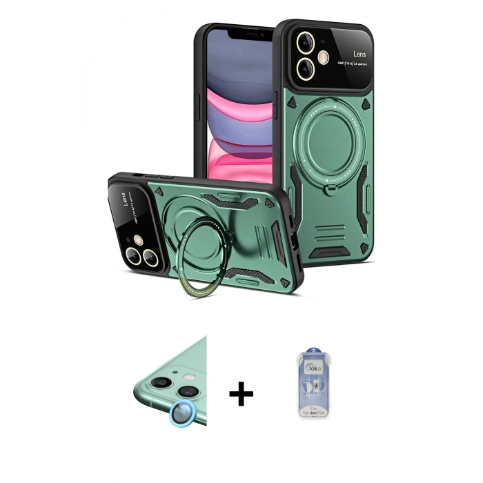 MARSİLYAN™- iPhone 11 Kılıf Kıvılcım Modern Serisi - Siyah Joko Magic 5D Cam + Raze Metal Kamera Lens - MI