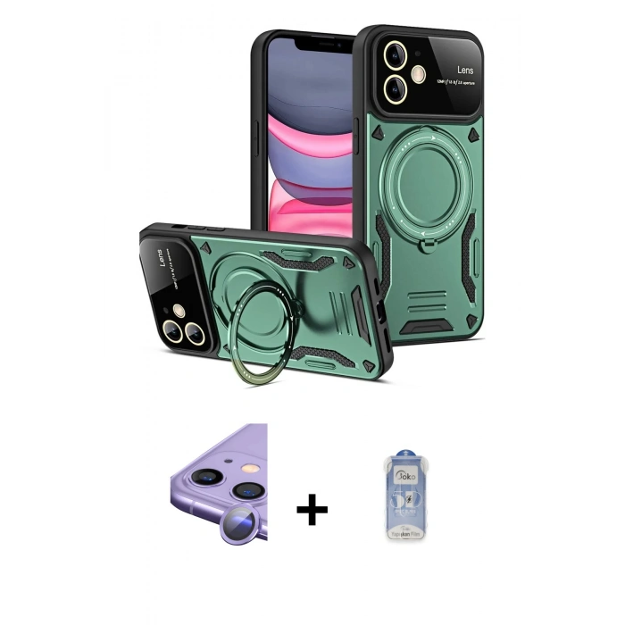 MARSİLYAN™- iPhone 11 Kılıf Kıvılcım Modern Serisi - Siyah Joko Magic 5D Cam + Raze Metal Kamera Lens - MR