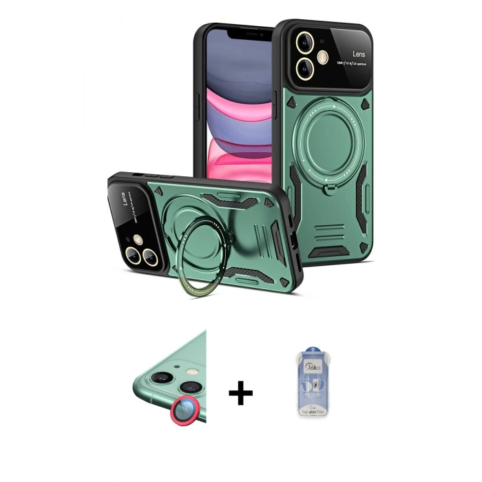 MARSİLYAN™- iPhone 11 Kılıf Kıvılcım Modern Serisi - Siyah Joko Magic 5D Cam + Raze Metal Kamera Lens - KI